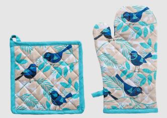 Allgifts Australia Oven Glove & Pot Holder - Blue Wren Discount