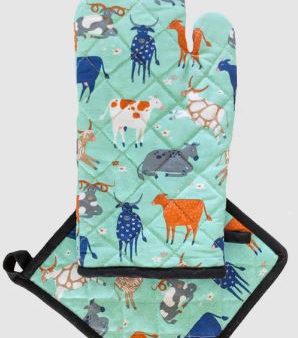 Allgifts Australia Oven Glove & Pot Holder - Green Cow Online Hot Sale