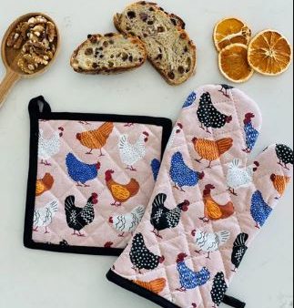 Allgifts Australia Oven Glove & Pot Holder - Bright Hens For Cheap