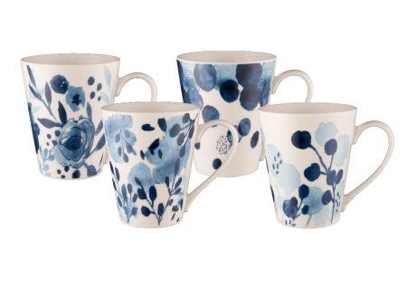 Bundanoon Sapphire Blooms Set Of 4 Conical Mugs - 400ml Hot on Sale