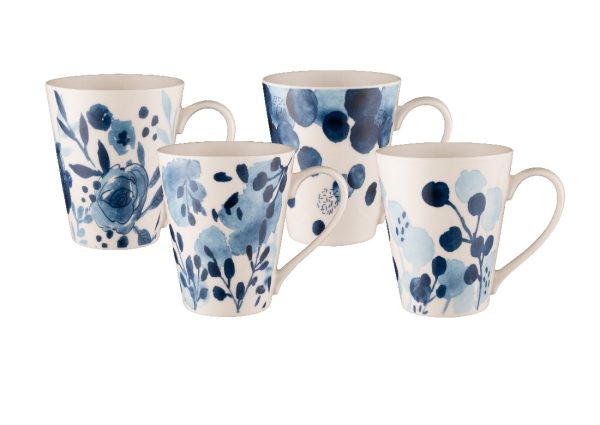 Bundanoon Sapphire Blooms Set Of 4 Conical Mugs - 400ml Hot on Sale