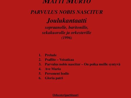 Joulukantaatti Parvulus nobis nascitur (1996) Sale